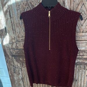 Talbots Burgundy Sleeveless Knit Top with Gold Zipper